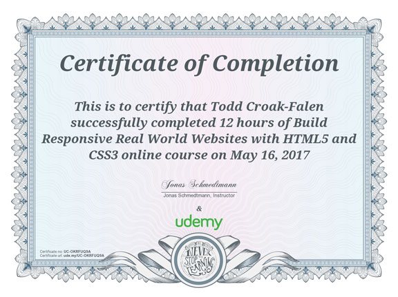 HTML5 and CSS3 certificate