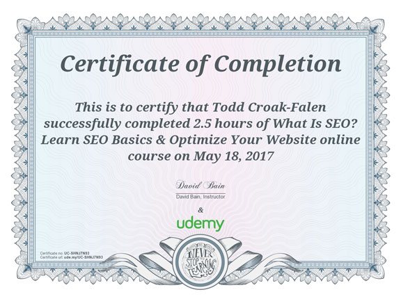 SEO Basics certificate